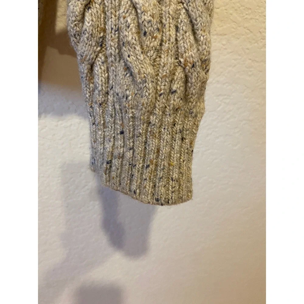 Banana Republic Full Zip‎ Cable Knit Sweater Size L Beige Wool Fisherman Old $